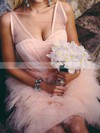 Knee-length Ball Gown Tiered Pink Tulle Lace-up Pretty Wedding Dresses #PDS00020813