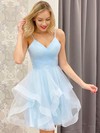 A-line V-neck Short/Mini Tulle Prom Dresses #PDS020107488