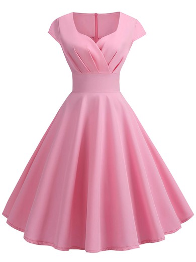 A-line V-neck Knee-length Silk-like Satin Ruffles Prom Dresses #PDS020107582