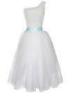 Detachable White Lace Chiffon with Sashes/Ribbons One Shoulder Wedding Dress #PDS00020825