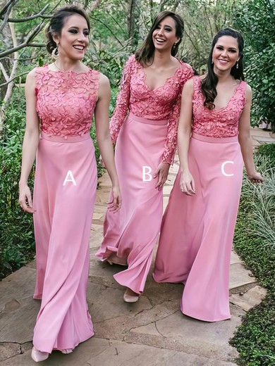 A-line Square Neckline Floor-length Silk-like Satin Appliques Lace Bridesmaid Dresses #PDS01014163