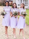 A-line High Neck Knee-length Chiffon Appliques Lace Bridesmaid Dresses #PDS01014181