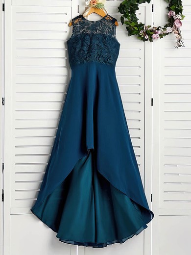 A-line Scoop Neck Asymmetrical Chiffon Appliques Lace Bridesmaid Dresses #PDS01014208