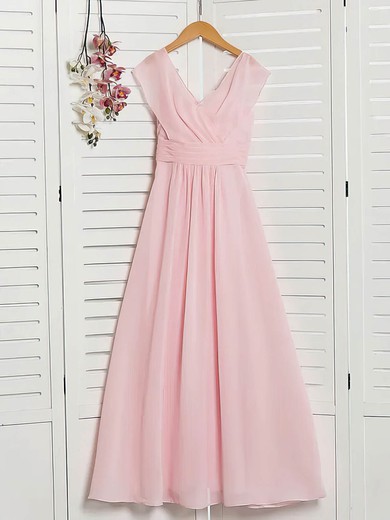 A-line V-neck Floor-length Chiffon Ruffles Bridesmaid Dresses #PDS01014211