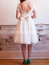Beautiful Knee-length V-neck with Bow Ivory Lace Wedding Dress #PDS00020830