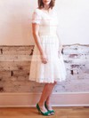 Beautiful Knee-length V-neck with Bow Ivory Lace Wedding Dress #PDS00020830
