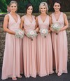 A-line V-neck Floor-length Chiffon Appliques Lace Bridesmaid Dresses #PDS01014227