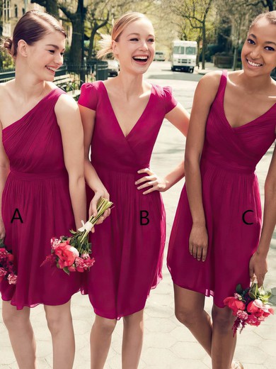 A-line V-neck Knee-length Chiffon Ruffles Bridesmaid Dresses #PDS01014232
