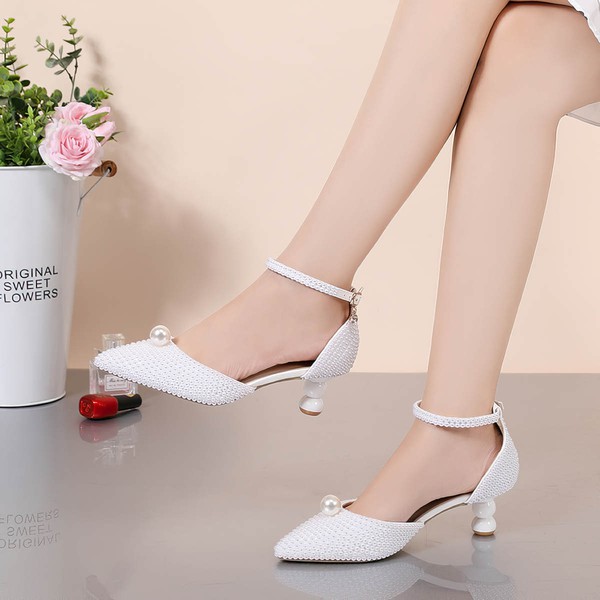 Women's Closed Toe Kitten Heel PVC Buckle Wedding Shoes #PDS03030984