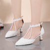 Women's Closed Toe Kitten Heel PVC Buckle Wedding Shoes #PDS03030986