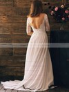 Different White Chiffon Lace Off-the-shoulder Open Back 1/2 Sleeve Wedding Dresses #PDS00020839