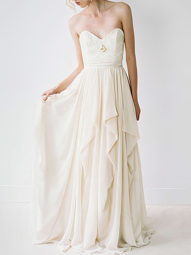 Famous Sweetheart Ivory Chiffon Lace-up Court Train Wedding Dress #PDS00020848