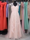 Sweep Train Pink Tulle with Appliques Lace V-neck Hot Wedding Dresses #PDS00020863