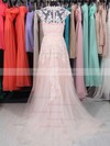 Sweep Train Pink Tulle with Appliques Lace V-neck Hot Wedding Dresses #PDS00020863