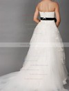 Coolest Strapless White Lace Tulle Sashes/Ribbons Court Train Wedding Dresses #PDS00020882