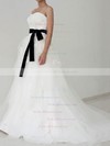 Coolest Strapless White Lace Tulle Sashes/Ribbons Court Train Wedding Dresses #PDS00020882