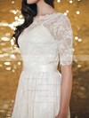 Prettiest Ivory Lace with Sashes/Ribbons Knee-length 1/2 Sleeve Wedding Dresses #PDS00020883
