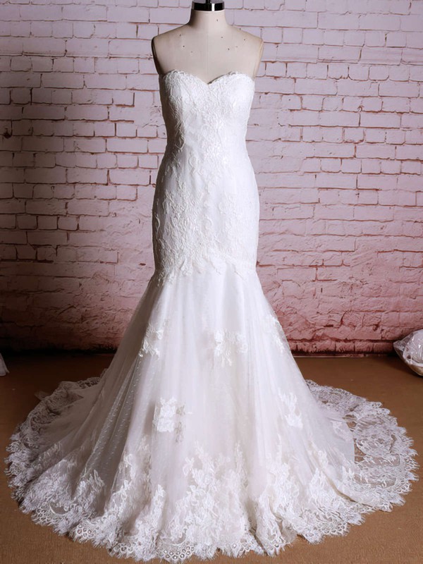 Ivory Lace Sweetheart with Appliques Lace Trumpet/Mermaid Funky Wedding Dress #PDS00020920