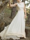 Different Court Train Ivory Chiffon Lace Open Back Scoop Neck Wedding Dress #PDS00020921