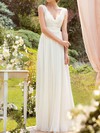 Discounted White Chiffon Lace Floor-length Sashes/Ribbons V-neck Wedding Dresses #PDS00020925