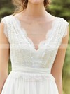 Discounted White Chiffon Lace Floor-length Sashes/Ribbons V-neck Wedding Dresses #PDS00020925