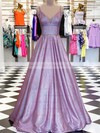 Ball Gown V-neck Sweep Train Glitter Pockets Prom Dresses #PDS020107934