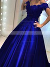 Ball Gown Off-the-shoulder Sweep Train Satin Lace Beading Prom Dresses #PDS020107946
