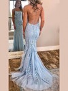 Trumpet/Mermaid Square Neckline Sweep Train Lace Tulle Beading Prom Dresses #PDS020107951