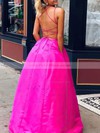 Ball Gown V-neck Sweep Train Satin Pockets Prom Dresses #PDS020107953