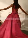 Satin V-neck Ball Gown/Princess Sweep Train Bow Prom Dresses #PDS020107961