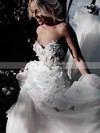 A-line Sweetheart Sweep Train Tulle Beading Wedding Dresses #PDS00024592