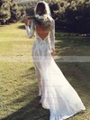 Sheath/Column Square Neckline Sweep Train Lace Split Front Wedding Dresses #PDS00024595