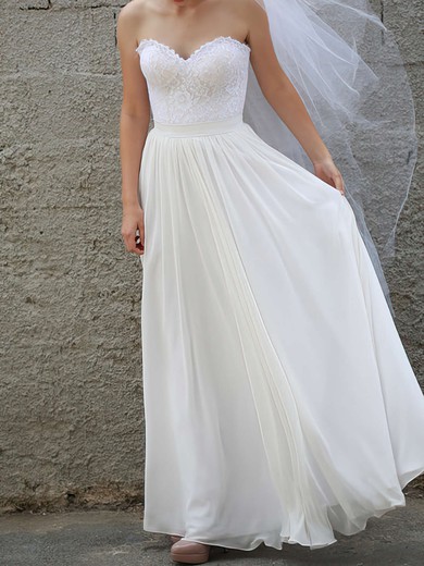 Latest Chiffon Lace Sashes/Ribbons Sweetheart White A-line Wedding Dresses #PDS00020954
