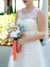 Nicest Ivory Tulle Lace Scoop Neck Tea-length Wedding Dresses #PDS00020974