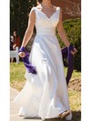 White Simple Satin with Ruffles A-line V-neck Wedding Dresses #PDS00020991