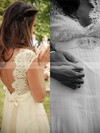 Ivory Tulle Lace with Sashes/Ribbons Open Back Sheath/Column Wedding Dress #PDS02016957