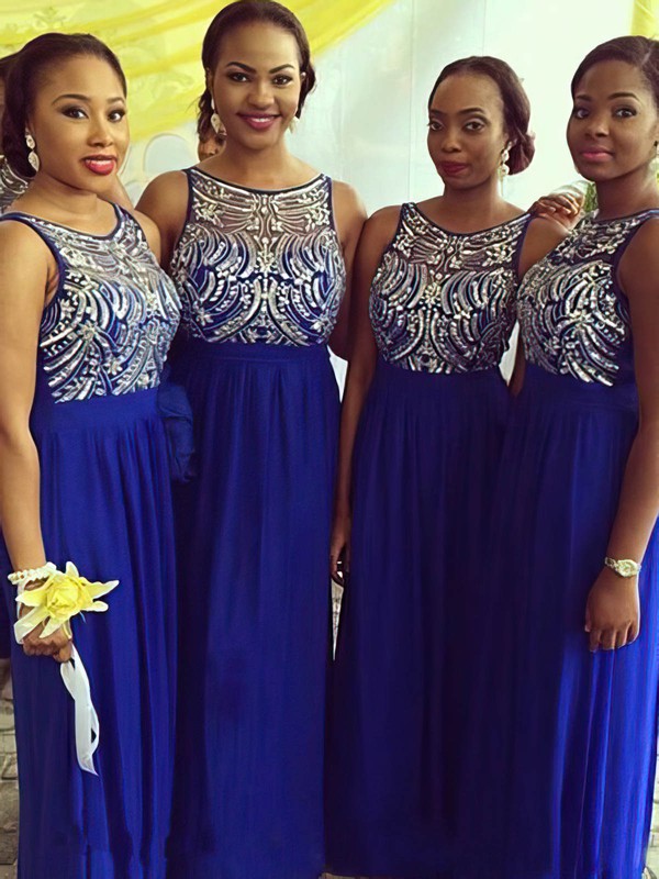 Royal Blue Chiffon Tulle with Beading Scoop Neck Elegant Bridesmaid Dresses #PDS01012227
