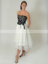 Lace Satin Tulle A-line Strapless Tea-length Sashes / Ribbons Bridesmaid Dresses #PDS02018074