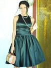 Satin A-line Scoop Neck Knee-length Ruffles Bridesmaid Dresses #PDS02018097