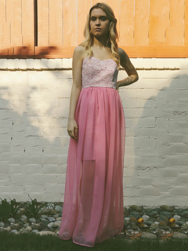 Lace Chiffon A-line Sweetheart Floor-length Ruffles Bridesmaid Dresses #PDS02018140